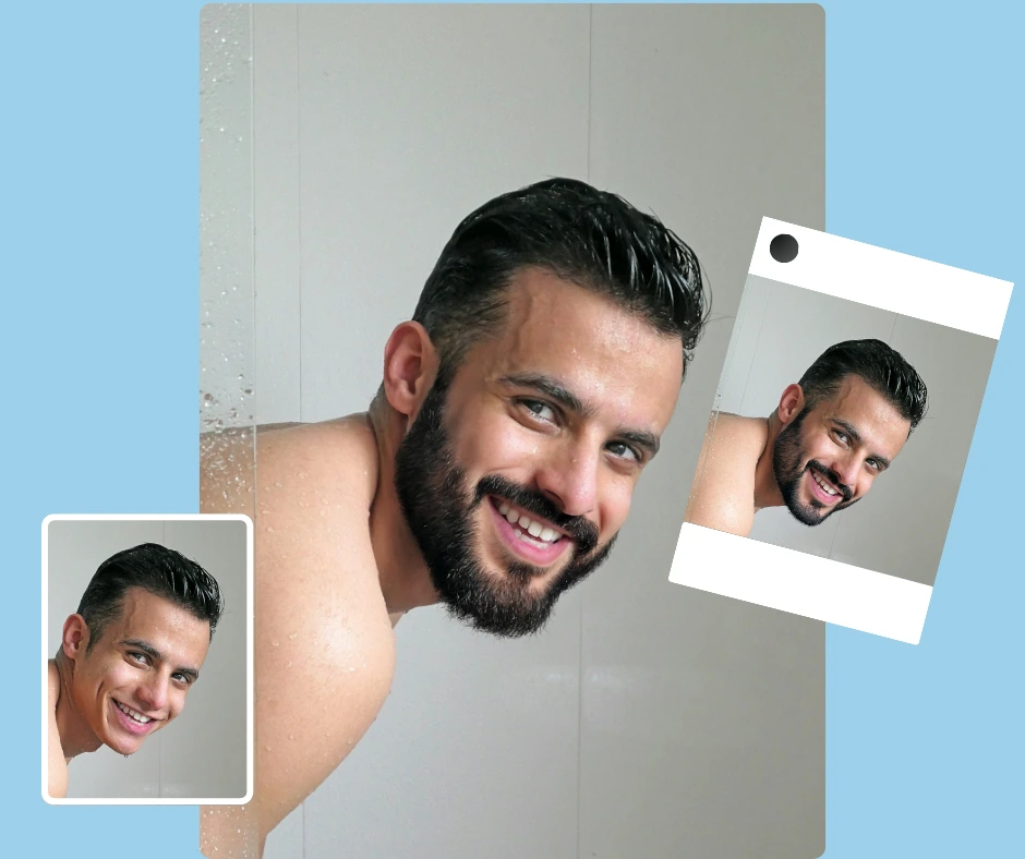 Immagine di un uomo in un preset di social media con tre immagini della stessa persona