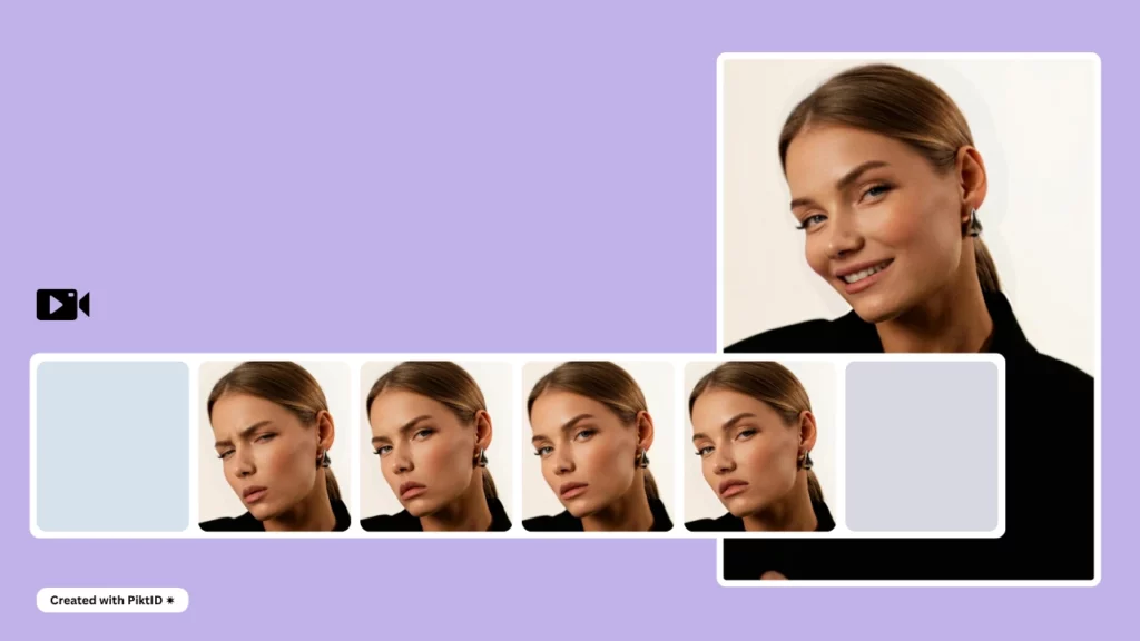 Utilisation de l'IA de correction du visage sur une image d'une femme avec des boucles d'oreilles et un costume noir avec un album