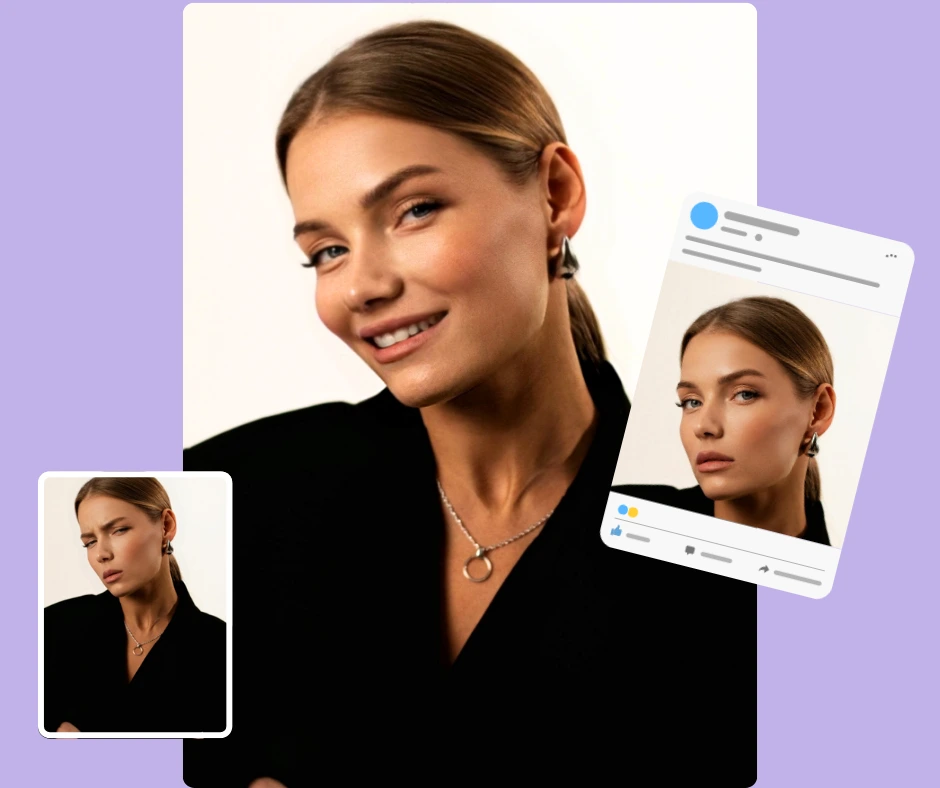 Femme en manteau noir d'une expression étrange à heureuse en utilisant PiktID et avec un préréglage Instagram