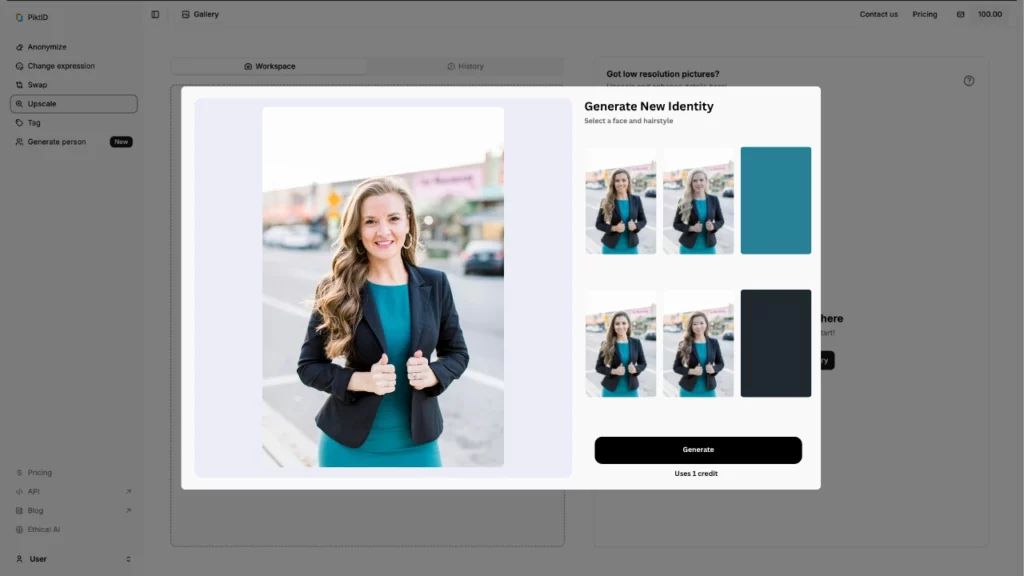 Generate New Identity using PiktID from the tutorial about how to create an AI influencer