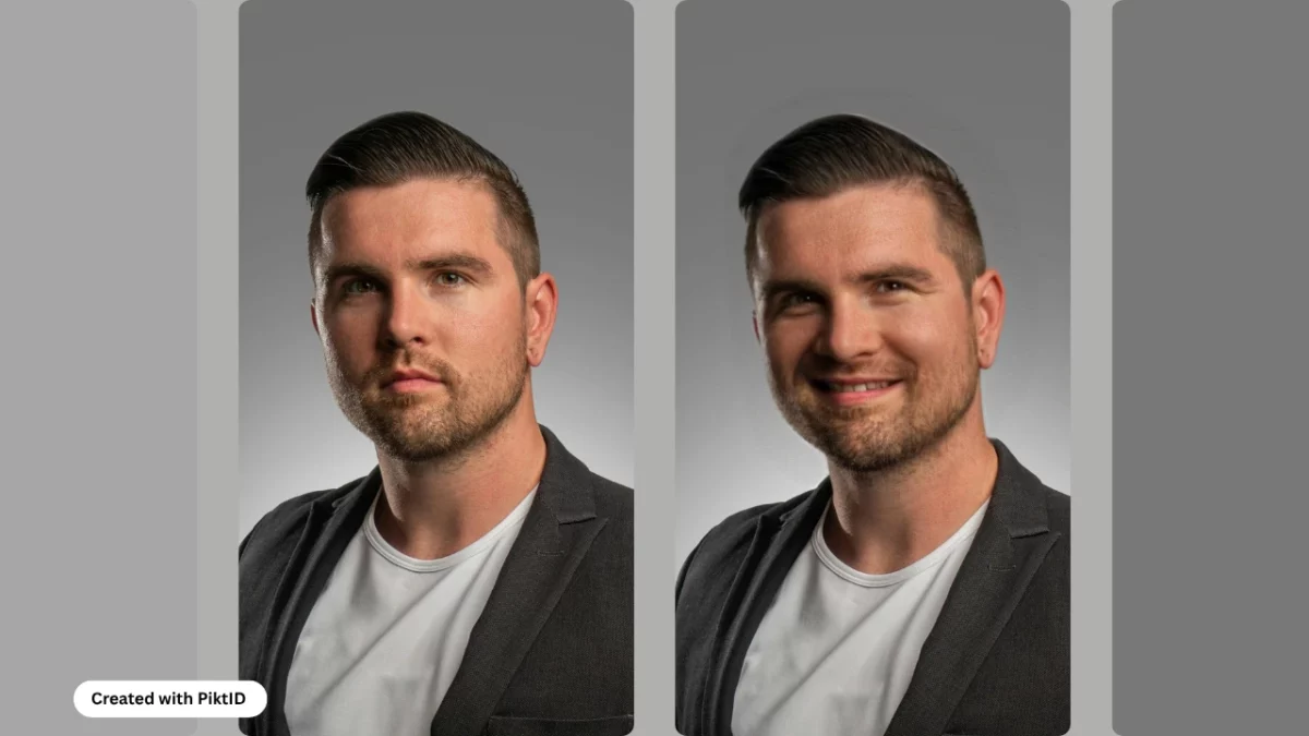Using Smiley Face App on an image of a man in white t-shirt and grey jacket