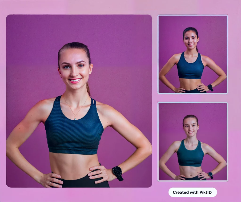 Image of a young girl in blue sports outfit and wrist watch while creating two identical images of different ethnicity women created using AI