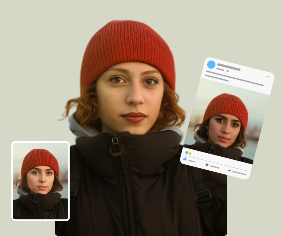 Three images of girls in same outfit in black jacket, with different ethnicites
