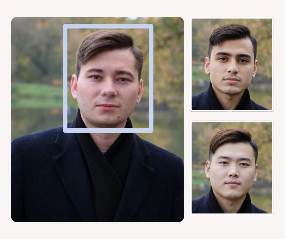A lineup of AI-created male faces featuring short hairstyles, clean grooming, and face shape-appropriate outfits. This image supports blog topics on AI in men’s grooming, hairstyle matching, and virtual style recommendations.