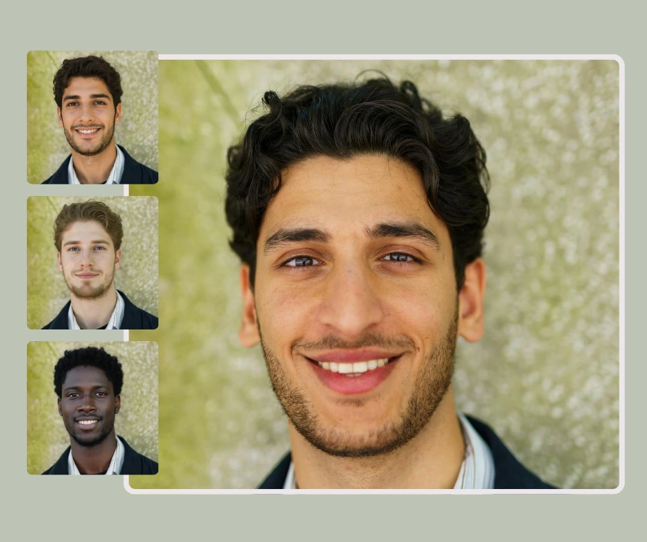 Three AI face swap results showing different looks generated with PiktID software.