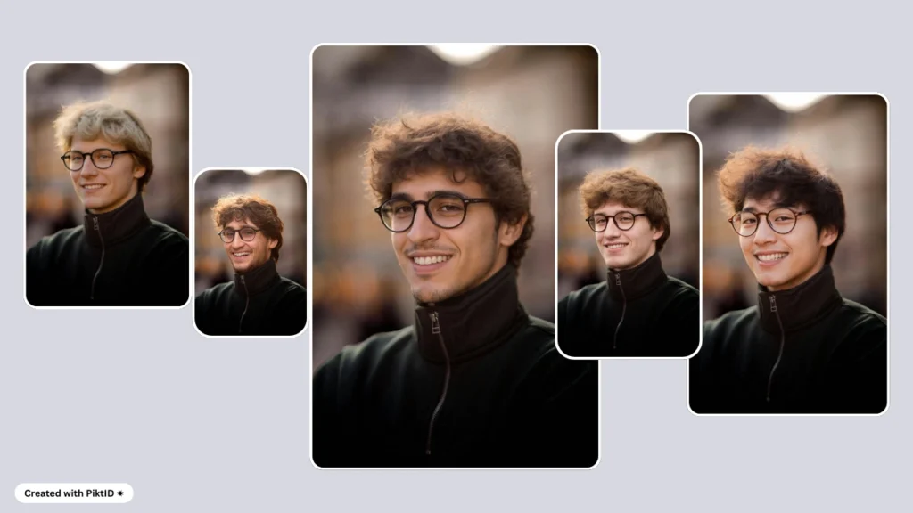 AI-generated portrait of a stylish male model wearing fashionable eyeglasses and a casual outfit, created using PiktID, showcasing modern men’s eyewear trends and digital fashion design.