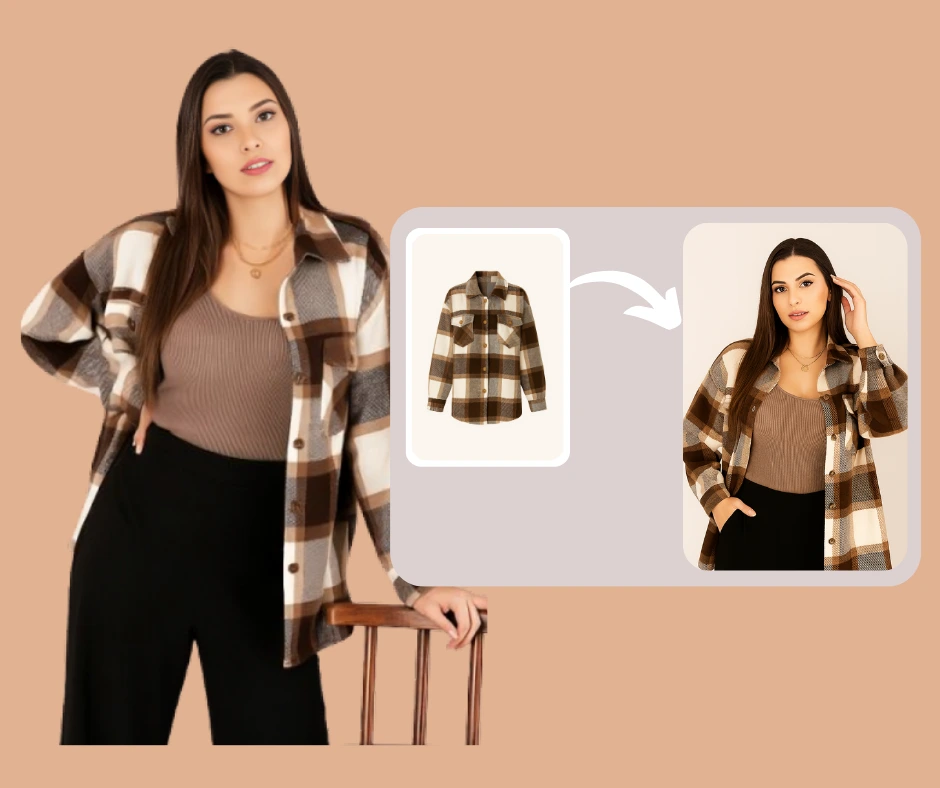 High-quality AI clothes swap demonstrating best outfit replacement results on a female model with realistic fabric details.