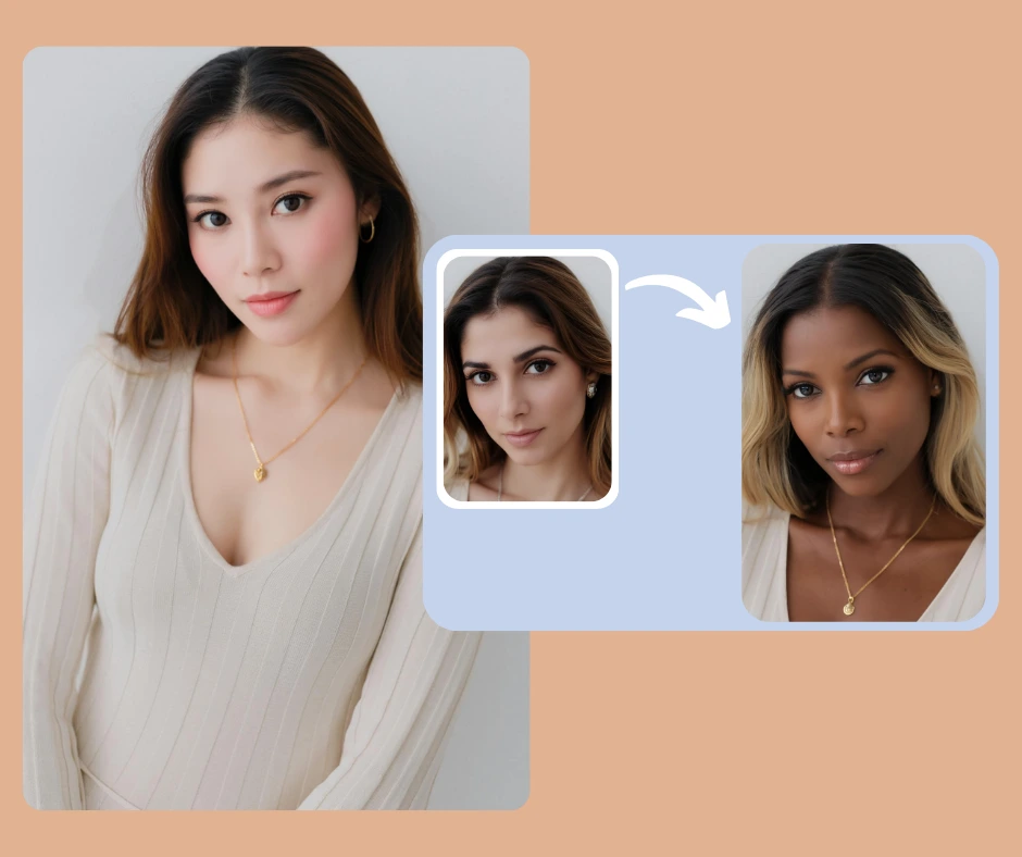 Utilizzando PiktID, basato sull'intelligenza artificiale, per trasformare l'aspetto di una donna in molteplici look e stili. Lo strumento mostra come i marchi di moda digitale possano diversificare all'istante i modelli.