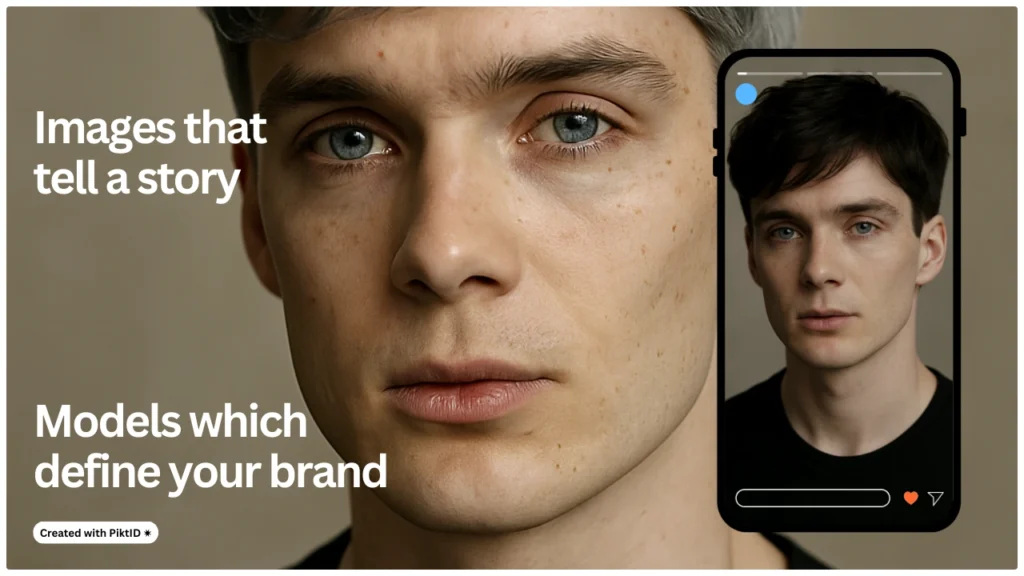 Prueba virtual de color de cabello con un primer plano de un modelo masculino. Un retrato facial realista, mostrado en la pantalla de un teléfono, enfatiza cómo las imágenes cuentan una historia y ayudan a definir la identidad de marca.