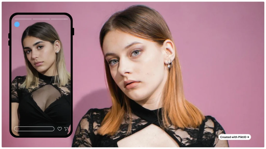 Nebeneinander stehende Porträts zweier Frauen, die mithilfe der KI-Technologie von PiktID eine Gesichtsveränderung zeigen. Der Vorher-Nachher-Vergleich zeigt hochwertige Ergebnisse beim Gesichtsaustausch.