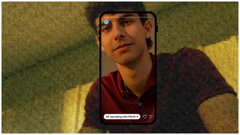 Image illustrant l'amélioration 4K par IA sur un iPhone, où une photo de faible qualité est transformée en une version nette et haute résolution avec des couleurs et une netteté améliorées.