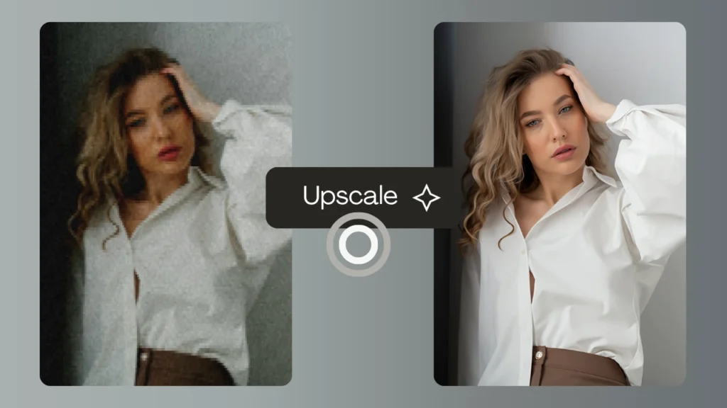 Before-and-after image showcasing a woman’s low-quality portrait restored to a sharp, clean and professional look. This visual illustrates how PiktID is the best AI upscaler enhances facial textures, lighting, and clarity for portrait photography.