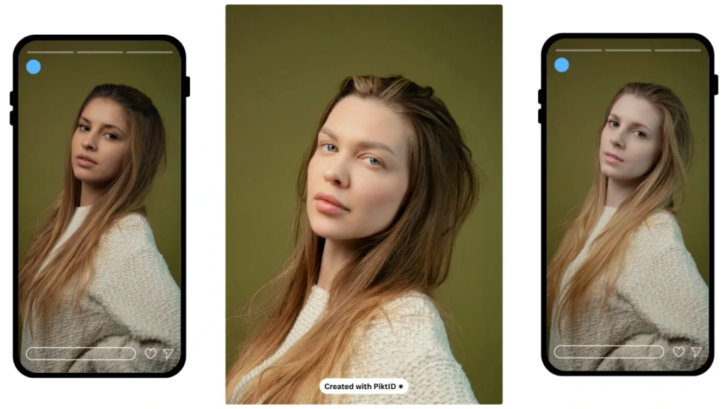 Imagen comparativa de un rostro masculino original y uno intercambiado, mostrados en iPhones con PiktID. Muestra la transformación lado a lado, enfatizando la precisión y la preservación de los detalles faciales después del intercambio.