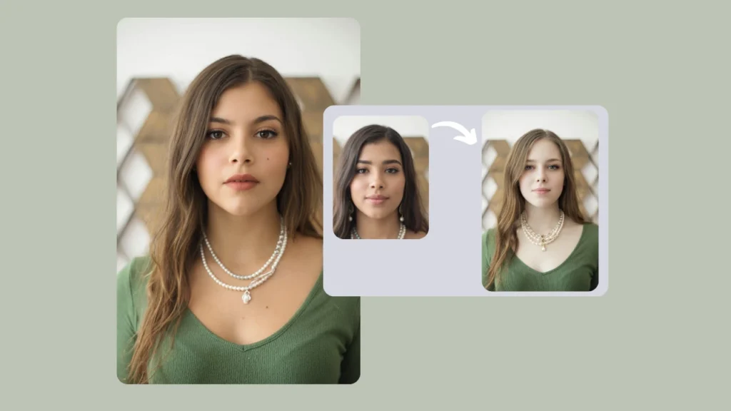 A before-and-after AI face swap example showing how to swap faces in photos on a woman’s portrait with an alternate face applied. The clean blend and natural background demonstrate PiktID’s smart face-swap accuracy for creative storytelling.
