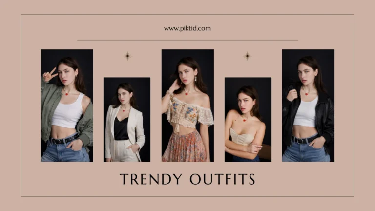 Eine Sammlung trendiger Outfits, präsentiert an einem KI-generierten Model, darunter Casual-, Business- und Streetwear-Styles. Zeigt, wie man ein KI-Model für vielfältige Outfit-Ideen in digitalen Lookbooks erstellt.