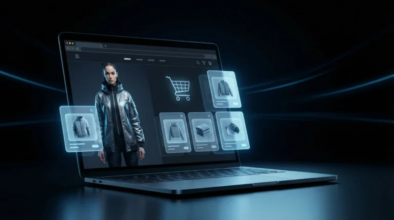 Shopify-Produktseite mit KI-generierter on-model-Modefotografie
